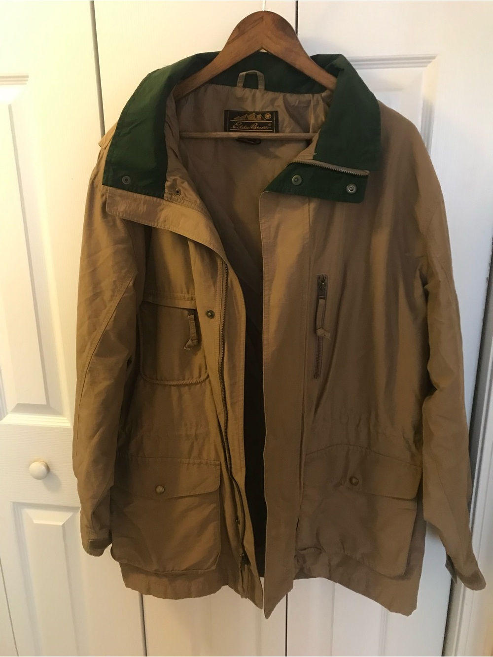 Eddie Bauer Tan Field Jacket with Green Cord Collar